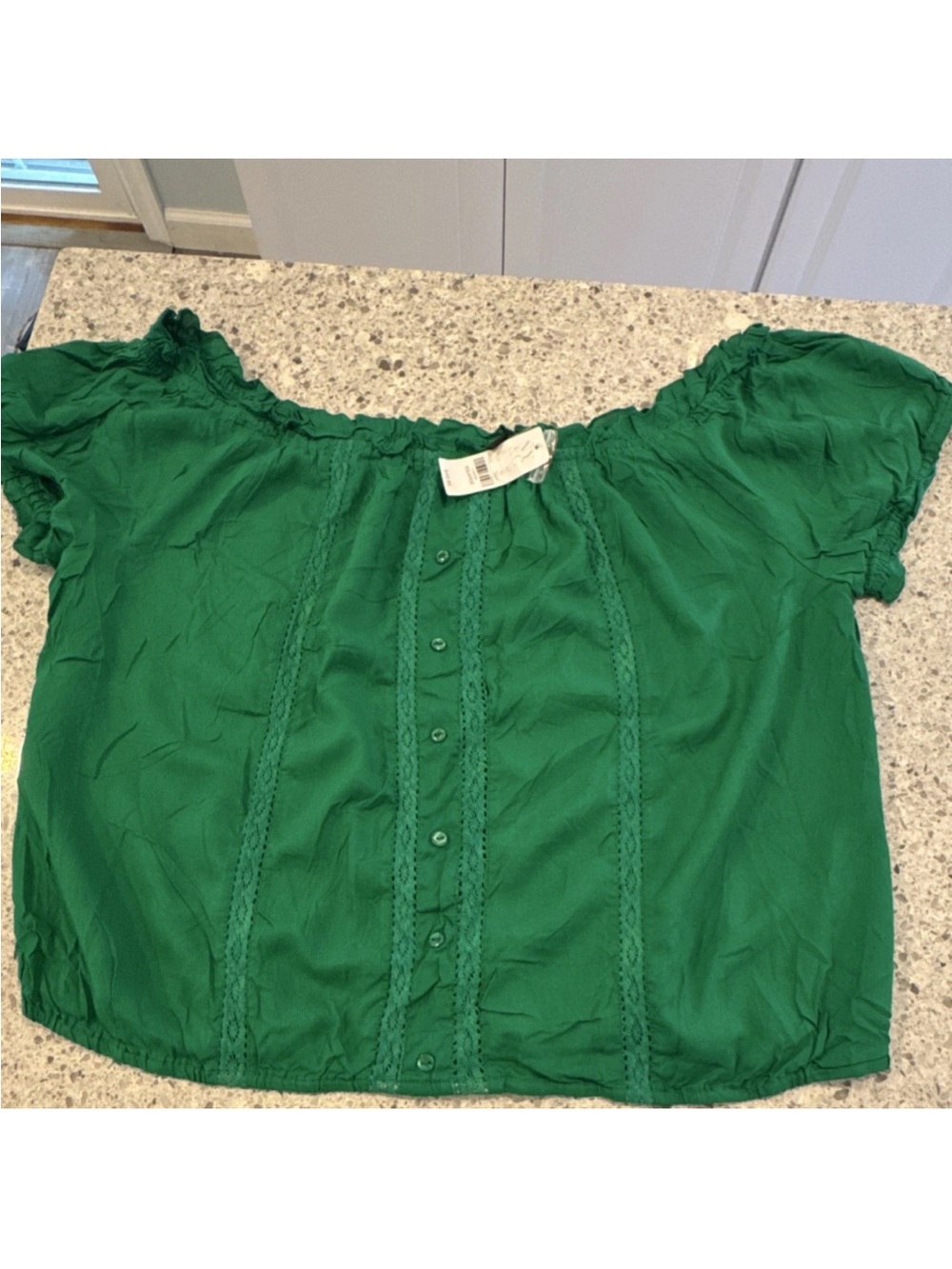 New York & Company Emerald Green Off-Shoulder Button Front Blouse